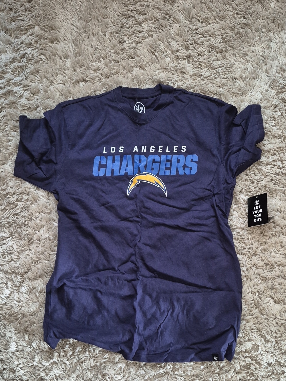 47 Los Angeles Chargers Navy Blue Graphic Tee with Yellow Bolt
